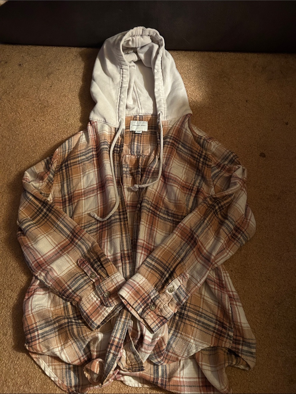 American Eagle Tan and Cream Plaid Shirt Jacket